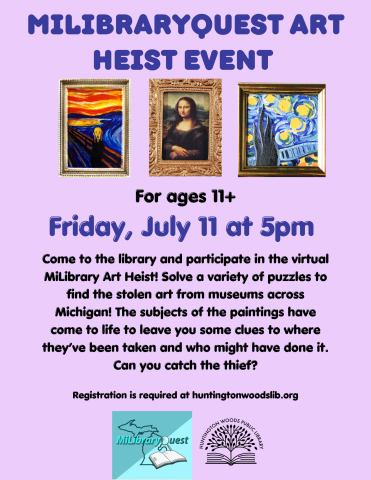 MiLibraryQuest Art heist flyer 