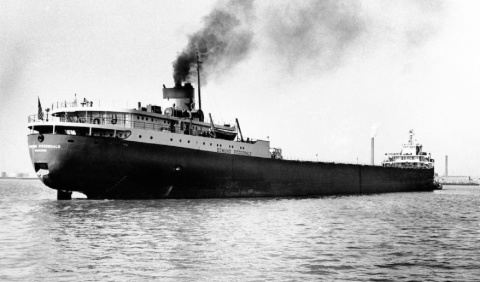 Edmund Fitzgerald ship in black & white